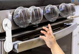 Mom's Choice Gold Awards Winner - Stove Knob Covers for Child Safety (5 + 1 Pack) Double-Key Design and Upgraded Universal Size Gas Knob Covers Clear View Childproof Oven Knob Covers for Kids and Pets