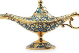 Classic Vintage Aladdin Magic Genie Costume Lamp Home Table Decoration & Gift, Golden Blue